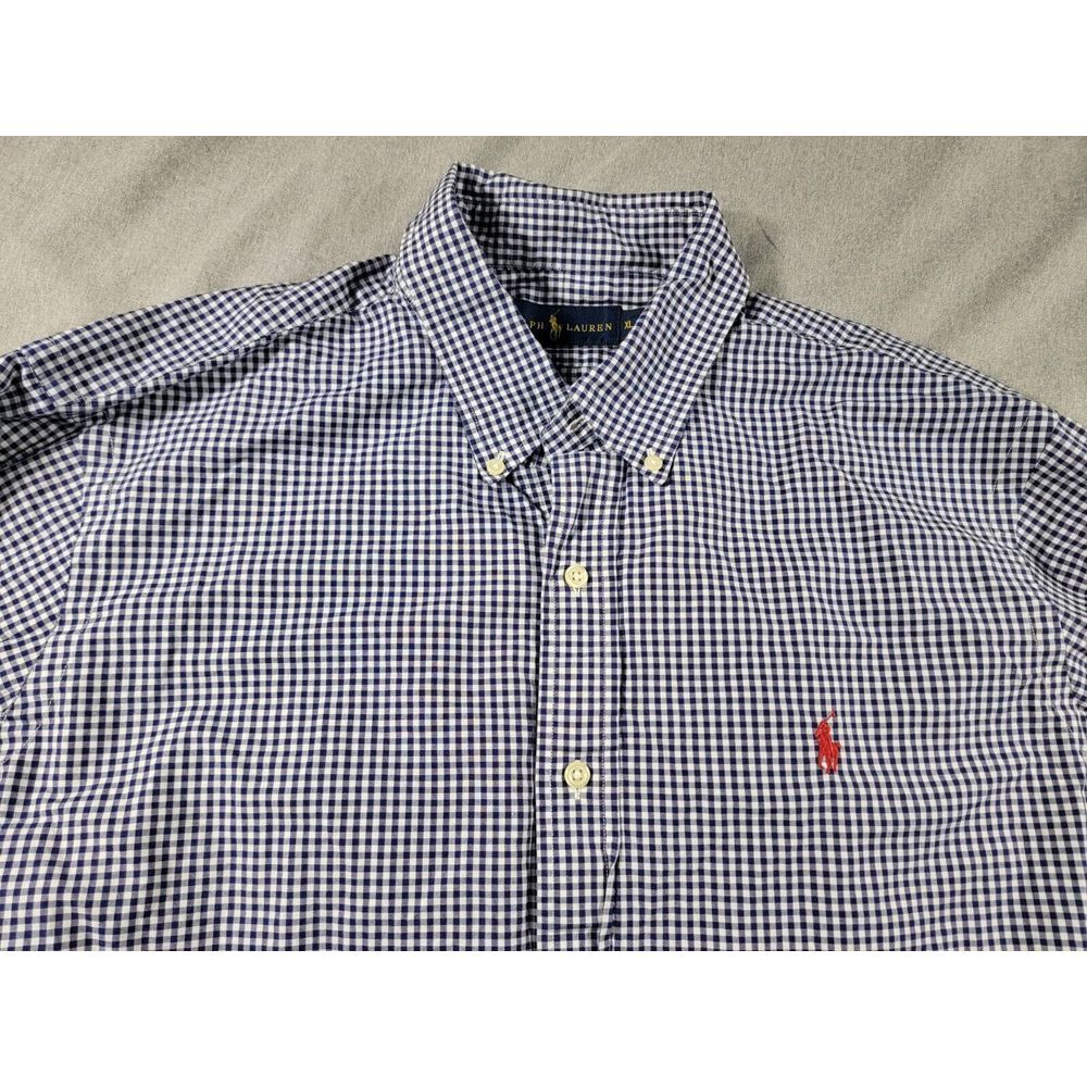 Ralph Lauren Shirt Button Up Men's XL Blue, White Gingham Check, Long Sleeve